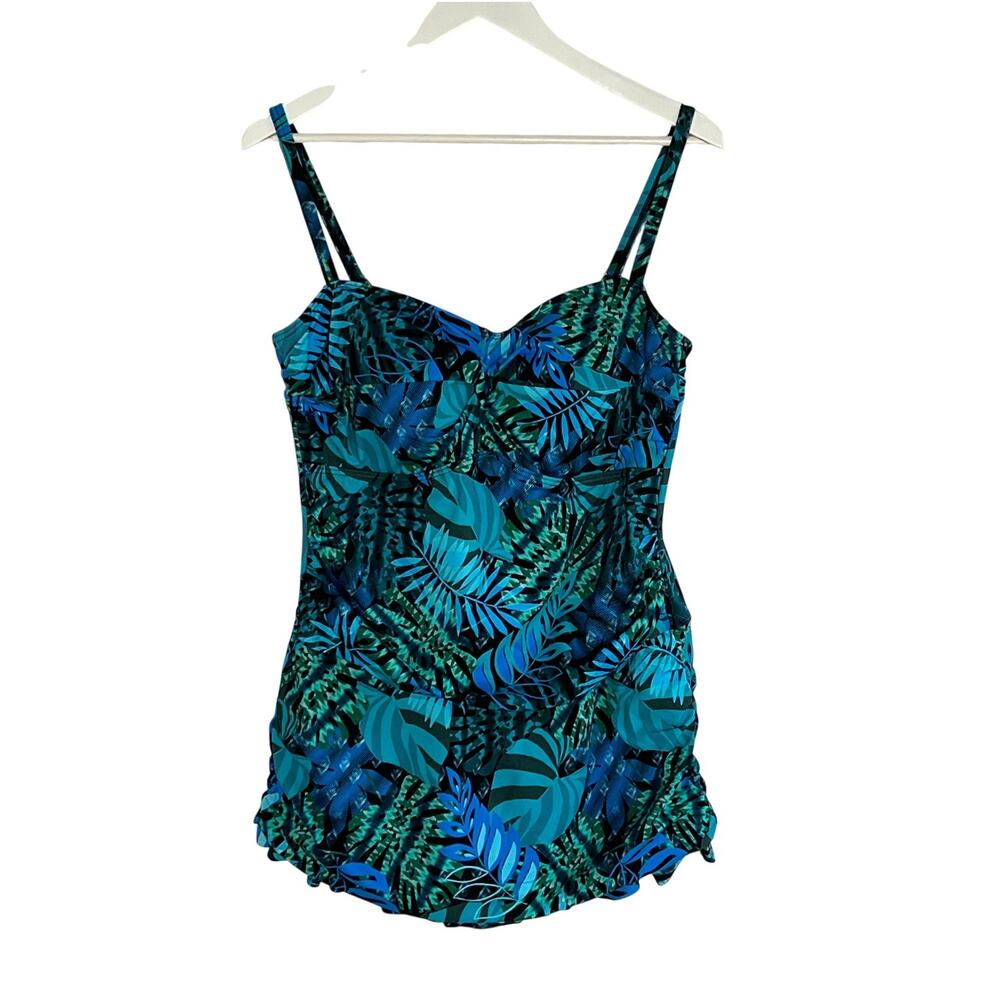 Swimsuits For All Wmns 16 Tropical Tummy Control One Piece Ruffle Skirt Black